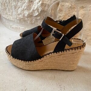 Franco‎ Sarto Takara Black Espadrille Wedge Sandals Women's  8.5B Ankle Strap
